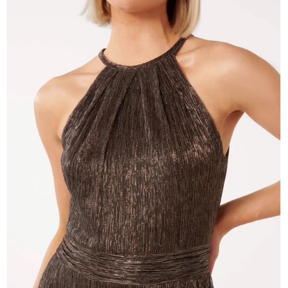 Evernew Brown Bonze Metallic Halter Dress - Picture 6 of 8